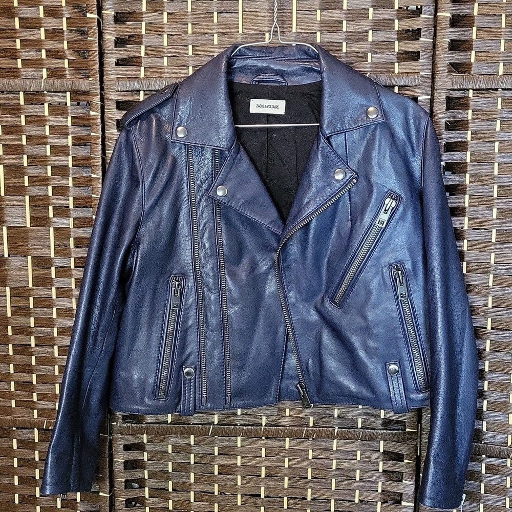 Zadig & Voltaire Dark Blue Leather Biker Jacket